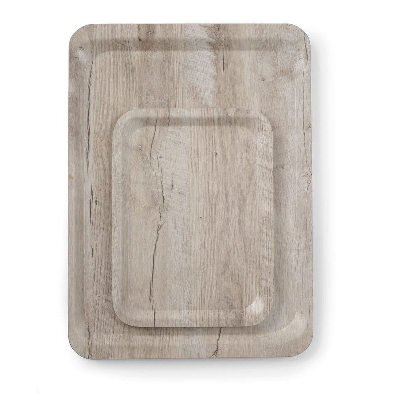 Plateau de service rectangulaire en m&eacute;lamine motif bois clair 240x340mm - Hendi