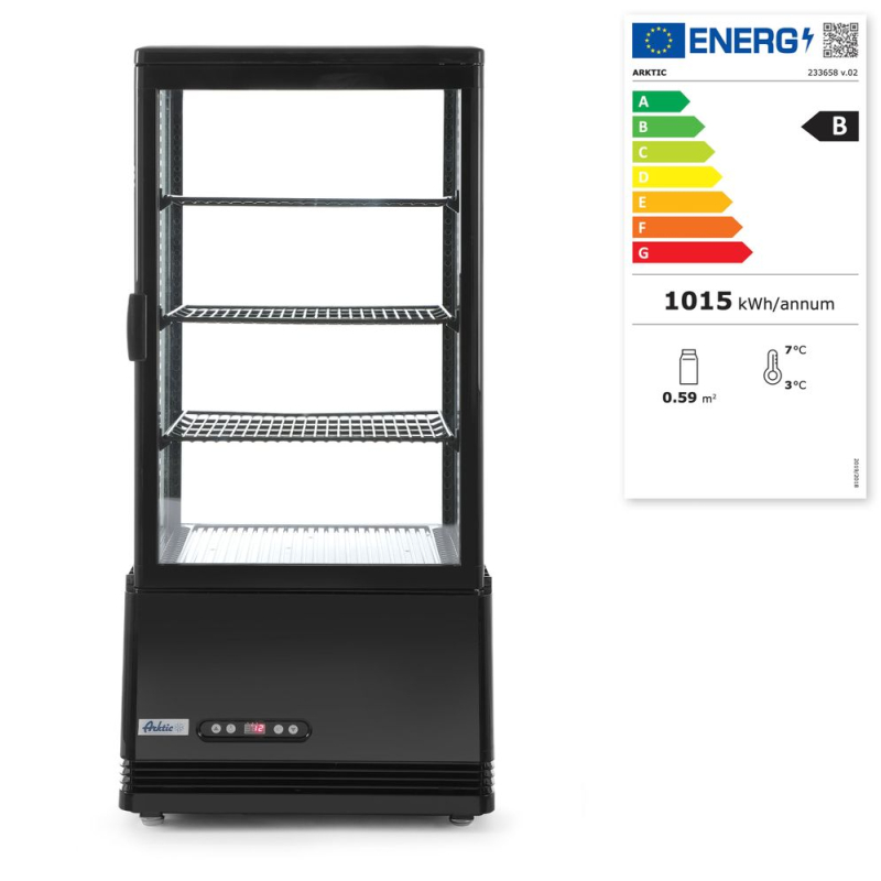 Vitrine de table r&eacute;frig&eacute;r&eacute;e 78L noire, 444x397x(H)940mm, 2/6&deg;C - Hendi
