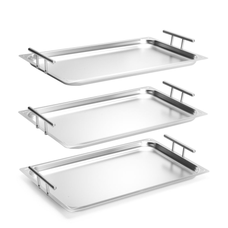 Plateau de Service Rectangulaire Inox avec Poign&eacute;es GN 1/1 - Hendi