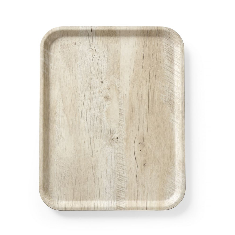 Plateau de service rectangulaire en m&eacute;lamine motif bois clair 330x430mm - Hendi