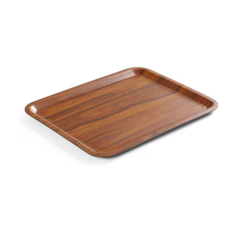 Plateau de Service Rectangulaire Antid&eacute;rapant Stratifi&eacute; Acajou 460x360mm AmerBox - Hendi