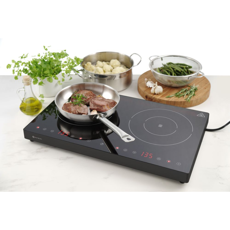 Plaque de cuisson &agrave; induction double professionnelle 3500W Kitchen Line, 608x405mm - Hendi