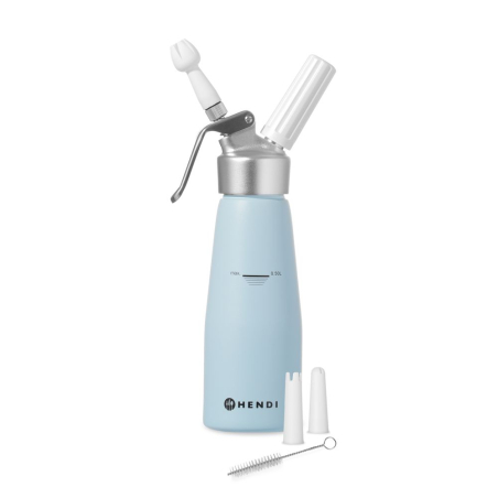 Siphon &agrave; Chantilly Professionnel 0,5L Aluminium Bleu Pastel avec 3 Douilles et Brosse de Nettoyage - Hendi