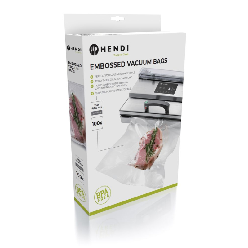 100 Sacs Sous Vide Gaufr&eacute;s 250x350mm pour Machine Externe et &agrave; Chambre, Cuisson -20&deg;C &agrave; 100&deg;C - Hendi