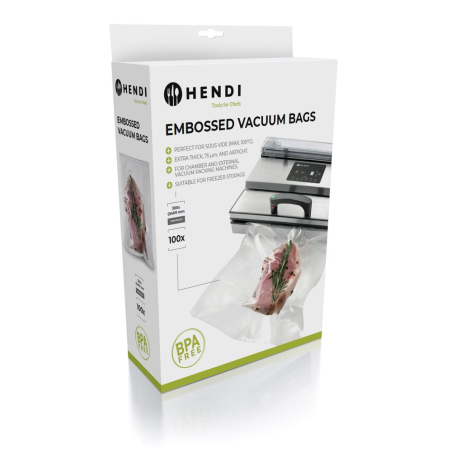 Sacs sous vide gaufr&eacute;s 300x400mm, 100 unit&eacute;s pour machines &agrave; chambre et externes - Hendi