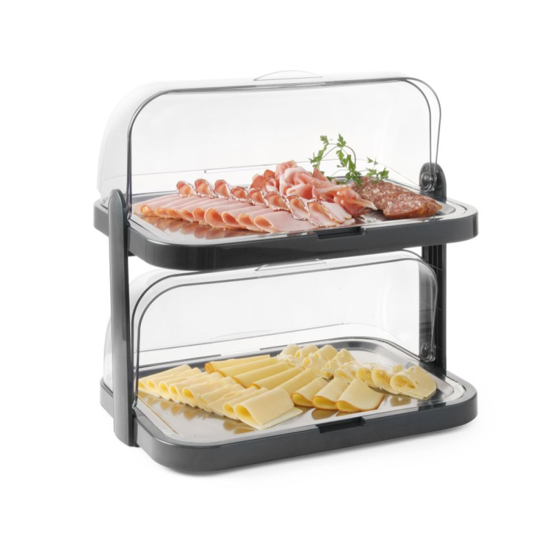 Vitrine r&eacute;frig&eacute;rante roll-top Duo UNIQ, Double niveau, Acier Inoxydable, 480x355x480mm - Hendi