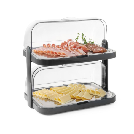 Vitrine r&eacute;frig&eacute;rante roll-top Duo UNIQ, Double niveau, Acier Inoxydable, 480x355x480mm - Hendi