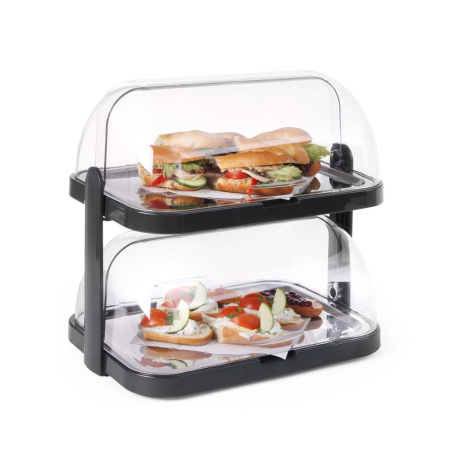 Vitrine r&eacute;frig&eacute;rante roll-top Duo UNIQ, Double niveau, Acier Inoxydable, 480x355x480mm - Hendi