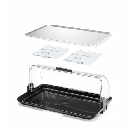 Vitrine r&eacute;frig&eacute;r&eacute;e et chauffante de comptoir avec couvercle coulissant, bac acier inoxydable - Hendi