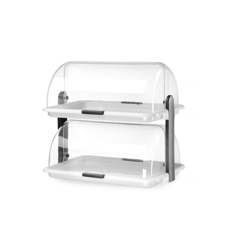 Vitrine &agrave; couvercle coulissant Roll top double, Polystyr&egrave;ne transparent, Lave-vaisselle - Hendi