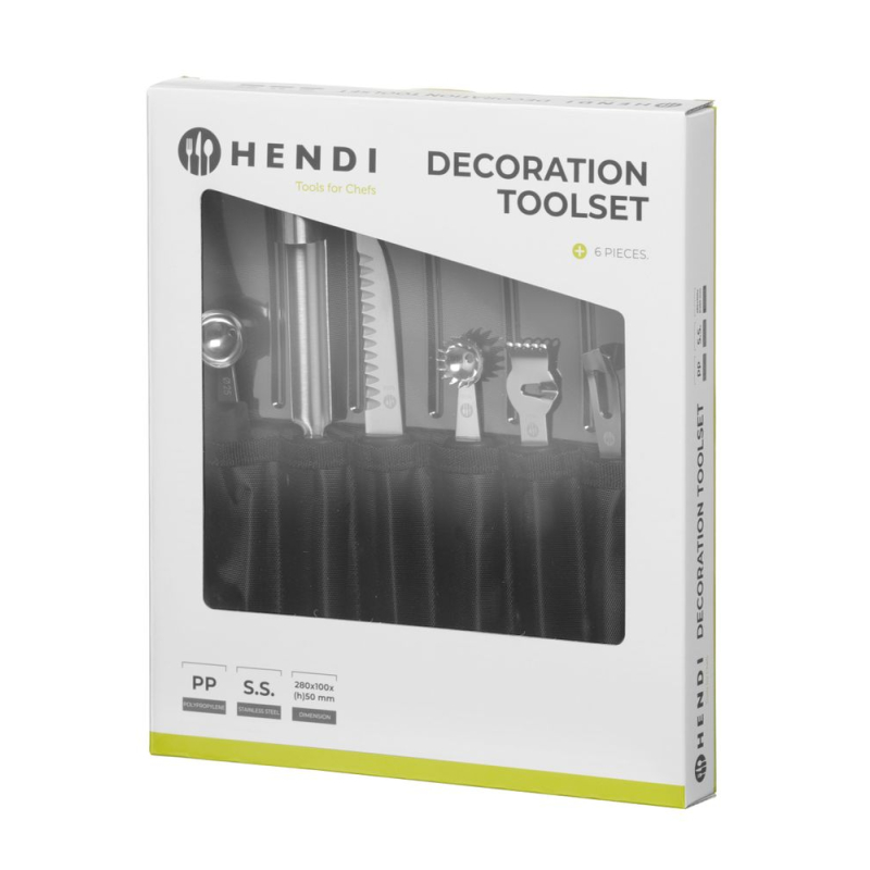 Kit de d&eacute;coration de fruits et l&eacute;gumes professionnel 6 pi&egrave;ces (cuill&egrave;re &agrave; melon, r&acirc;pe &agrave; citron, &eacute;vider) - Hendi