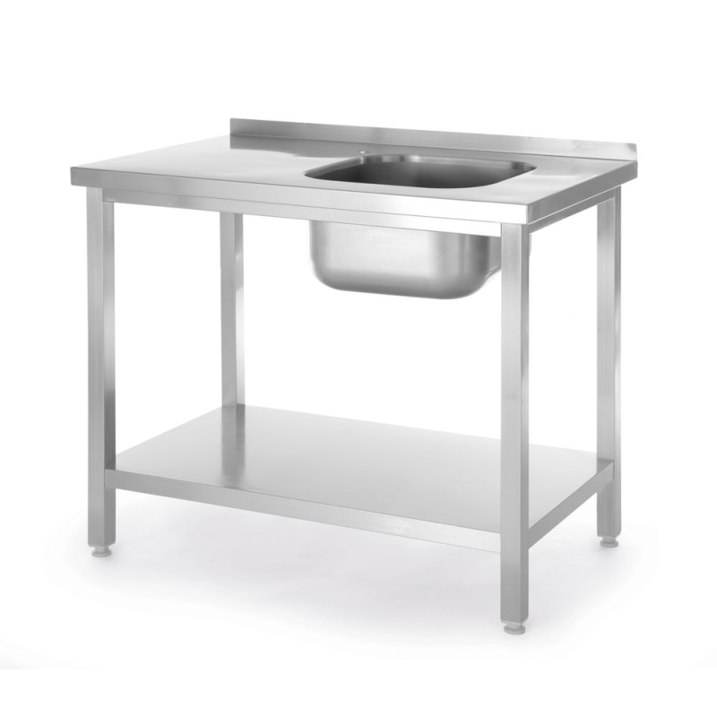 Table d'&eacute;vier Inox avec &Eacute;tag&egrave;re Fixe 800x600x850mm Professionnel - Hendi