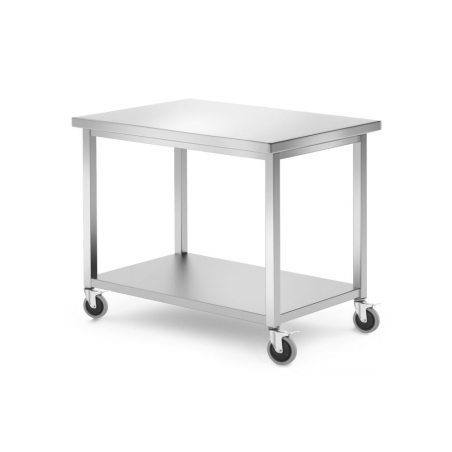 Table de Travail Mobile Professionnelle Inox 1000x700x850mm avec &Eacute;tag&egrave;re - Hendi