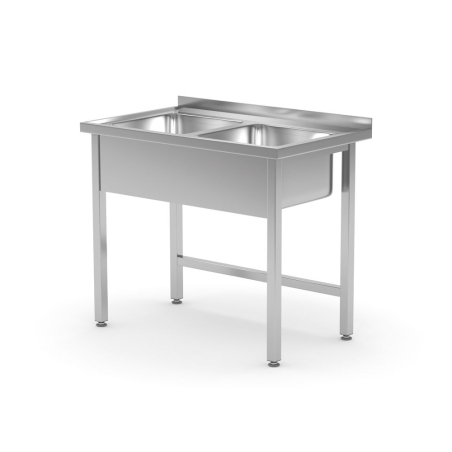 Table de Plonge Professionnelle Soud&eacute;e Double &Eacute;vier Inox 1000x600x(H)850mm Kitchen Line - Hendi