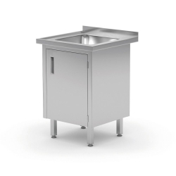 Table d&rsquo;&eacute;vier professionnelle en inox, placard soud&eacute; avec portes &agrave; charni&egrave;res, 600x700x(H)850mm - Hendi