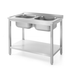 Table Inox Professionnelle 2 Bacs &Eacute;viers et &Eacute;tag&egrave;re Basse Viss&eacute;e 1000x700x870mm - Hendi