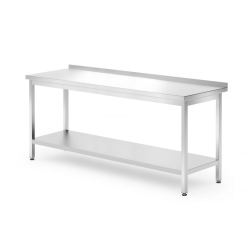 Table murale professionnelle avec &eacute;tag&egrave;re inox, 1800x700x(H)850mm - Hendi