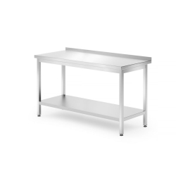 Table murale professionnelle inox avec &eacute;tag&egrave;re, 1400x700x(H)850mm - Hendi