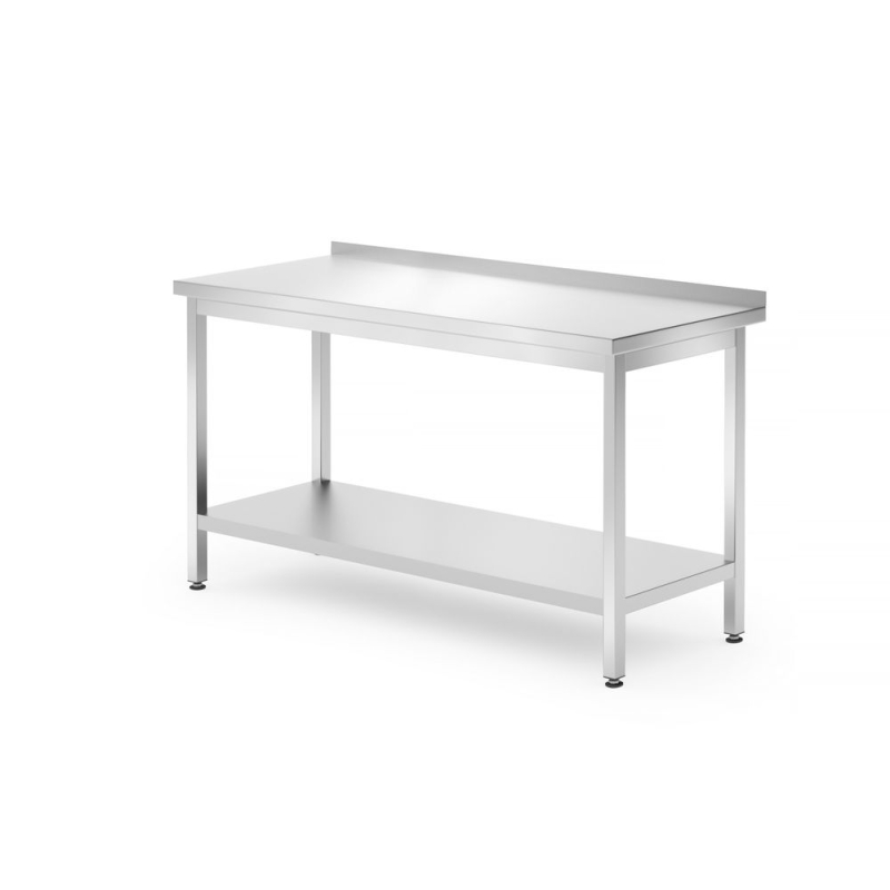 Table murale professionnelle inox avec &eacute;tag&egrave;re, 1400x700x(H)850mm - Hendi