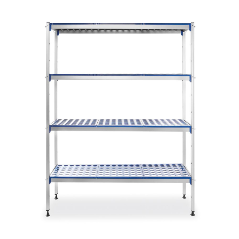 Rayonnage de stockage en aluminium avec 4 &eacute;tag&egrave;res amovibles, 1280x405x(H)1685mm - Hendi