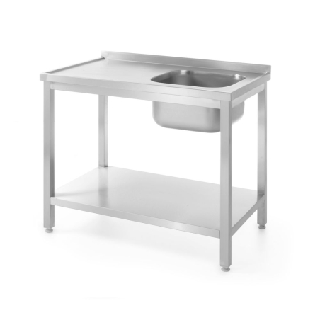 Table d&rsquo;&eacute;vier professionnelle avec &eacute;tag&egrave;re viss&eacute;e, 1000x600x(H)850mm, Profondeur 600mm, C&ocirc;t&eacute; droit - Hendi