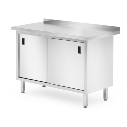 Table Murale Professionnelle Inox Soud&eacute;e avec Placard et Portes Coulissantes, 1200x600x(H)850mm, Profi Line - Hendi