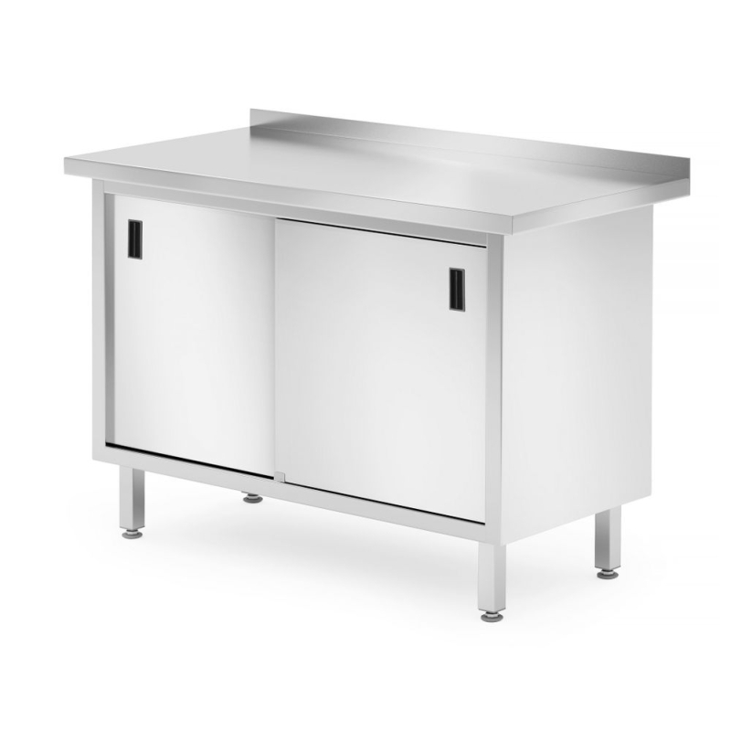 Table Murale Professionnelle Inox Soud&eacute;e avec Placard et Portes Coulissantes, 1200x600x(H)850mm, Profi Line - Hendi