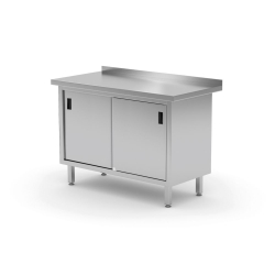 Table murale professionnelle en acier inoxydable avec placard et portes coulissantes - Hendi