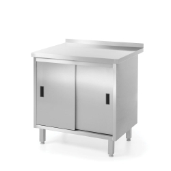 Table murale professionnelle inox avec placard et portes coulissantes, 800x600mm, Profi Line - Hendi