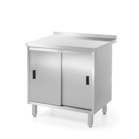 Table murale professionnelle inox avec placard et portes coulissantes, 800x600mm, Profi Line - Hendi