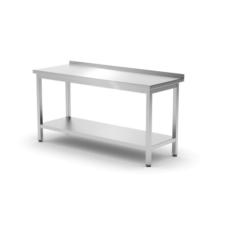 Table Murale Professionnelle Inox Profi Line 1600x600mm, Dosseret 40mm, &Eacute;tag&egrave;re Fixe - Hendi