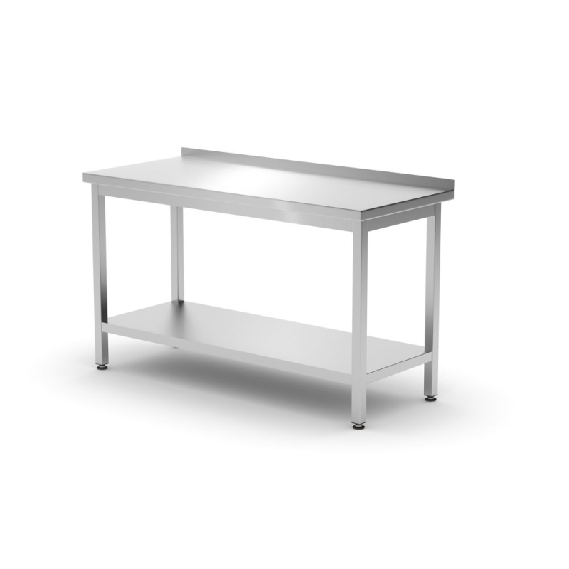 Table Murale Professionnelle Inox avec &Eacute;tag&egrave;re, 1400x600x850mm, Profi Line - Hendi