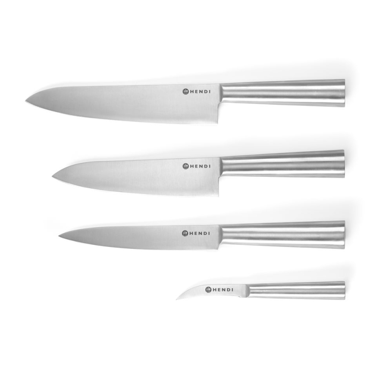 Set de 4 Couteaux de Cuisine Professionnels en Acier Inoxydable (Chef, D&eacute;couper, &Eacute;plucheur) - Hendi