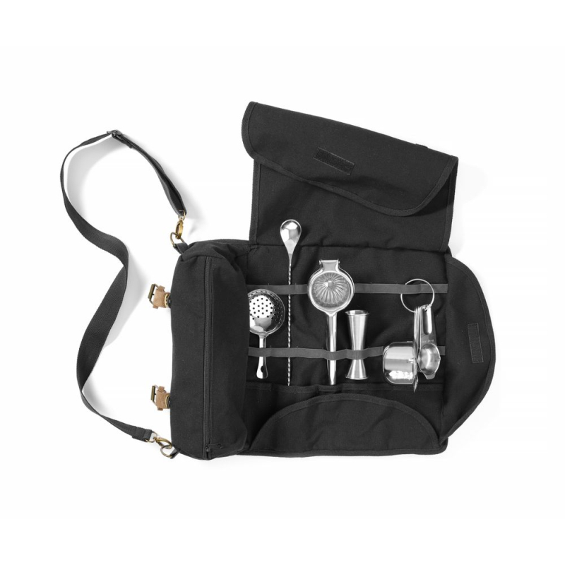 Sac Barman Professionnel Noir en Coton pour Outils Cocktail - Hendi