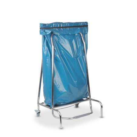 Support &agrave; sac poubelle inox 120L &agrave; p&eacute;dale avec roulettes - Hendi
