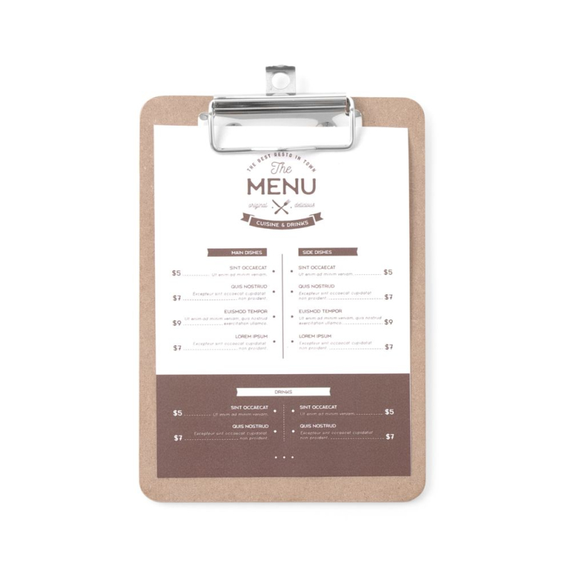 Prot&egrave;ge-menu Clipboard A4 en MDF R&eacute;sistant avec Pince M&eacute;tal 185x12mm - Hendi