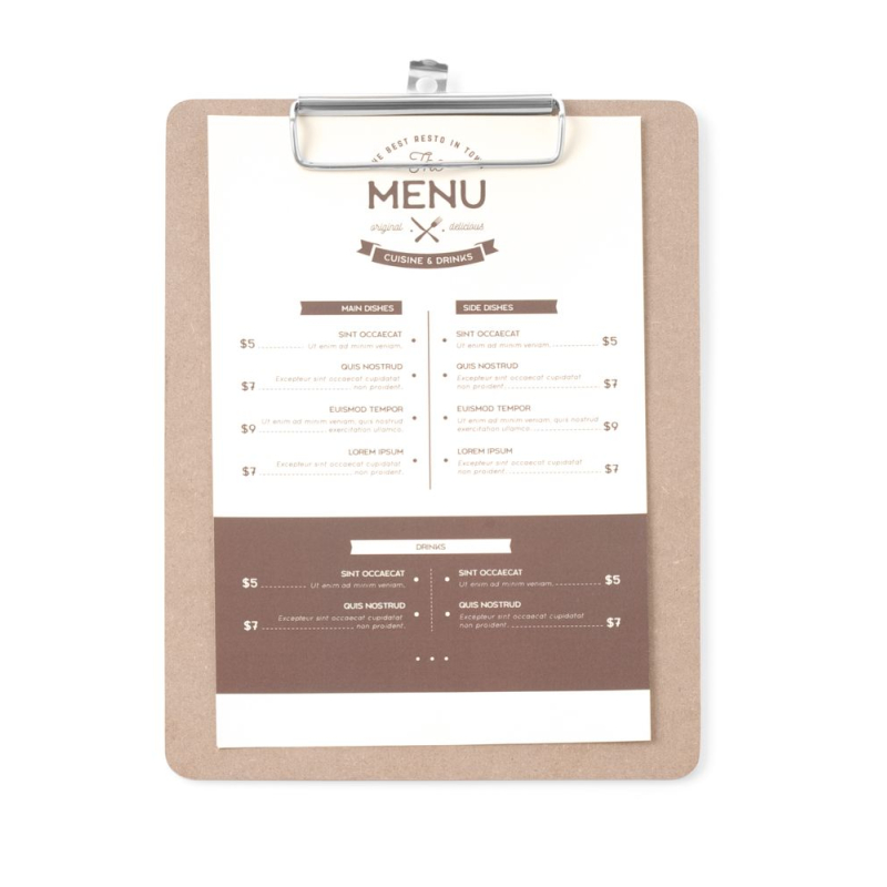 Prot&egrave;ge-menu Clipboard A4 MDF avec Pince M&eacute;tal - Hendi