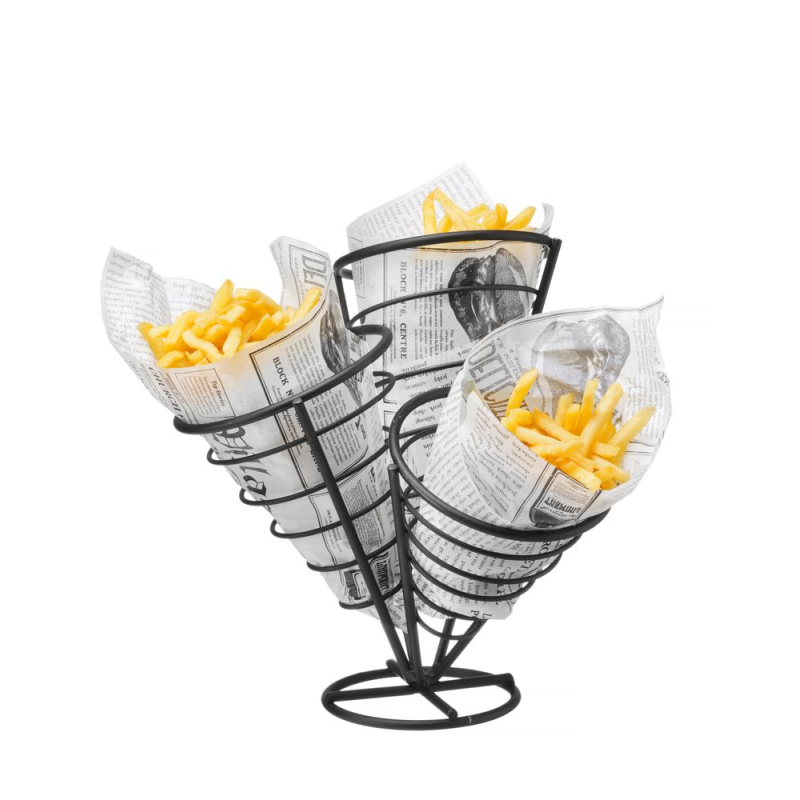 Support pour 3 Cornets de Frites Noir Acier 256x234x276 mm - Hendi