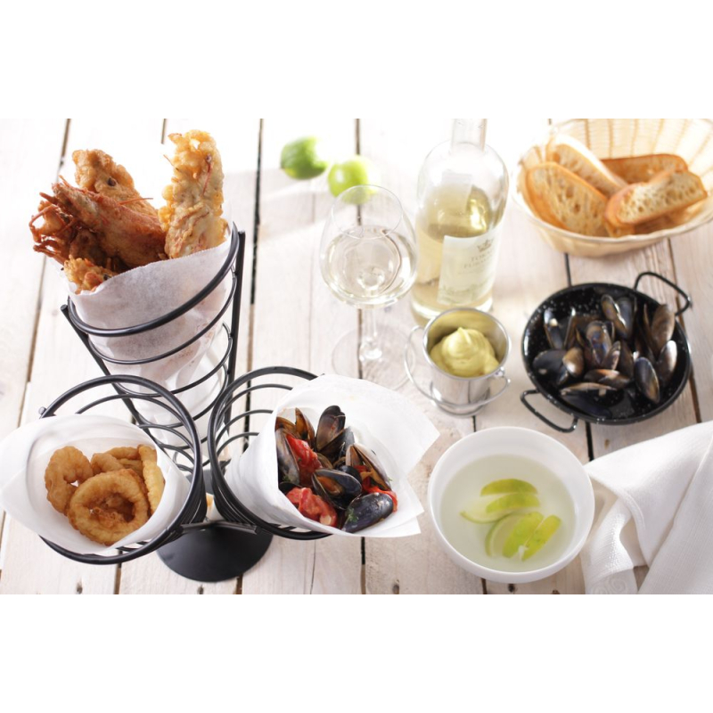 Support pour 3 Cornets de Frites Noir Acier 256x234x276 mm - Hendi