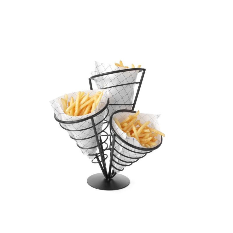 Support pour 3 Cornets de Frites Noir Acier 256x234x276 mm - Hendi