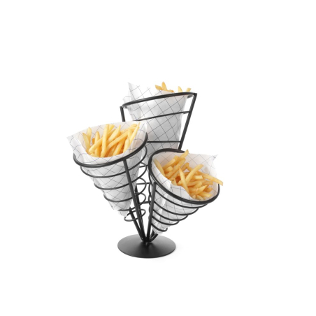Support pour 3 Cornets de Frites Noir Acier 256x234x276 mm - Hendi