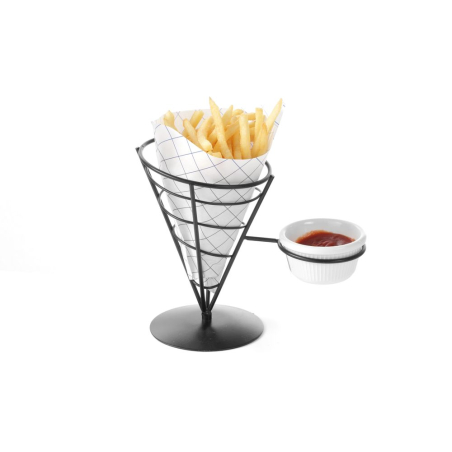 Support Noir pour Cornet de Frites avec Ramequin &agrave; Sauce - Hendi