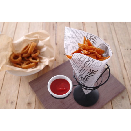 Support Noir pour Cornet de Frites avec Ramequin &agrave; Sauce - Hendi