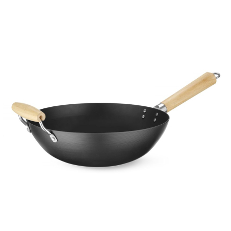 Wok professionnel avec manche en bois de caoutchouc, ⌀324x565mm - Hendi