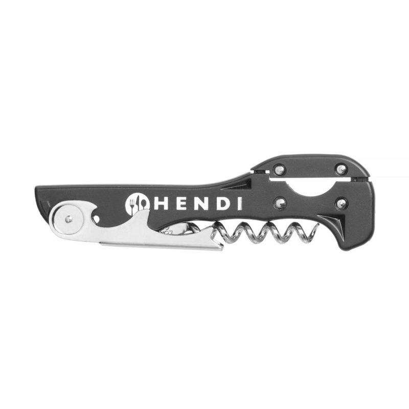 Tire-bouchon Sommelier Professionnel 3-en-1 avec Cutter, Acier Inoxydable et ABS - Hendi