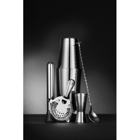 Set de Barman Inox 5 Pi&egrave;ces, Shaker, Jigger, Passoire, Pilon, Cuill&egrave;re Cocktail - Hendi