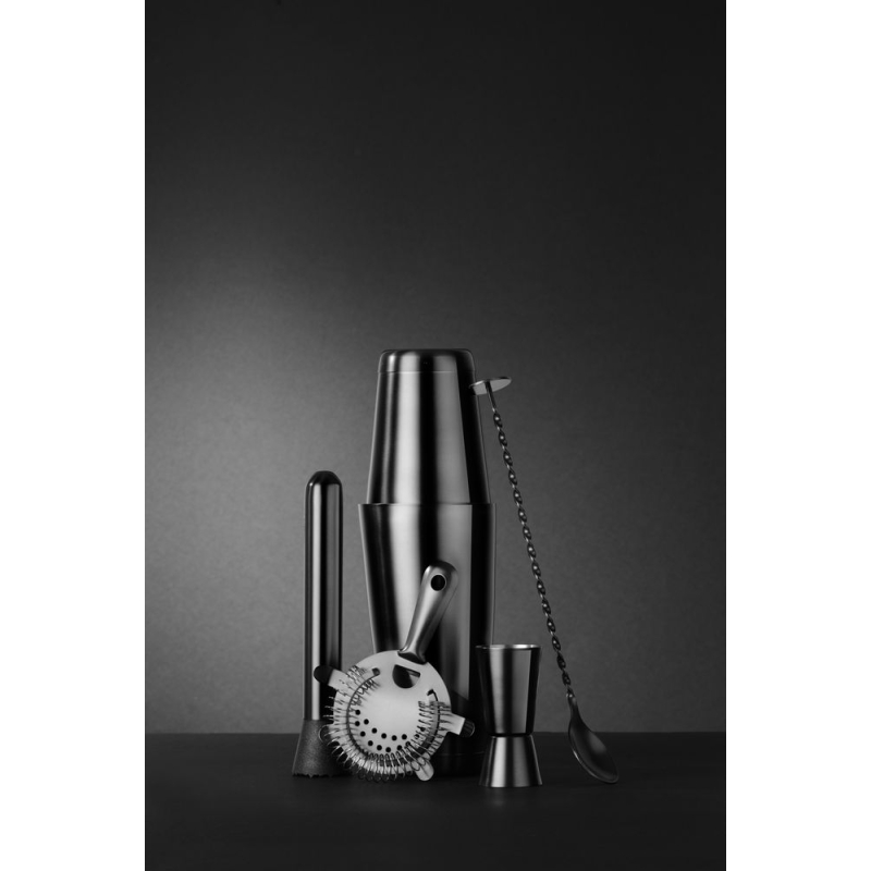 Set de Barman Professionnel BarUp en Acier Inoxydable 5 Pi&egrave;ces, Shaker Boston, Jigger, Passoire Hawthorne - Hendi