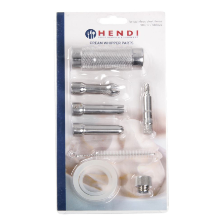 Set de pi&egrave;ces d&eacute;tach&eacute;es et accessoires pour siphon &agrave; chantilly, 3 douilles, porte-cartouche, joints, valve et brosse de nettoyag