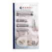Set de pi&egrave;ces d&eacute;tach&eacute;es et accessoires pour siphon &agrave; chantilly, 3 douilles, porte-cartouche, joints, valve et brosse de nettoyag