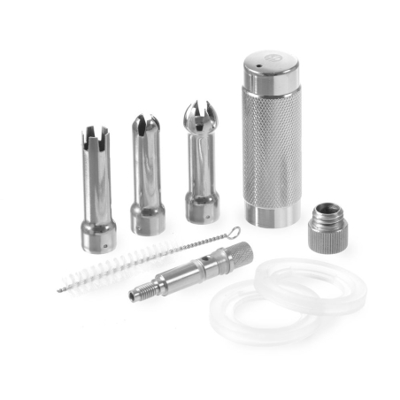 Set de pi&egrave;ces d&eacute;tach&eacute;es et accessoires pour siphon &agrave; chantilly, 3 douilles, porte-cartouche, joints, valve et brosse de nettoyag
